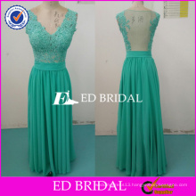 ED Bridal Sexy Sage Lace Appliqued Chiffon Long Open Back Bridesmaid Dress